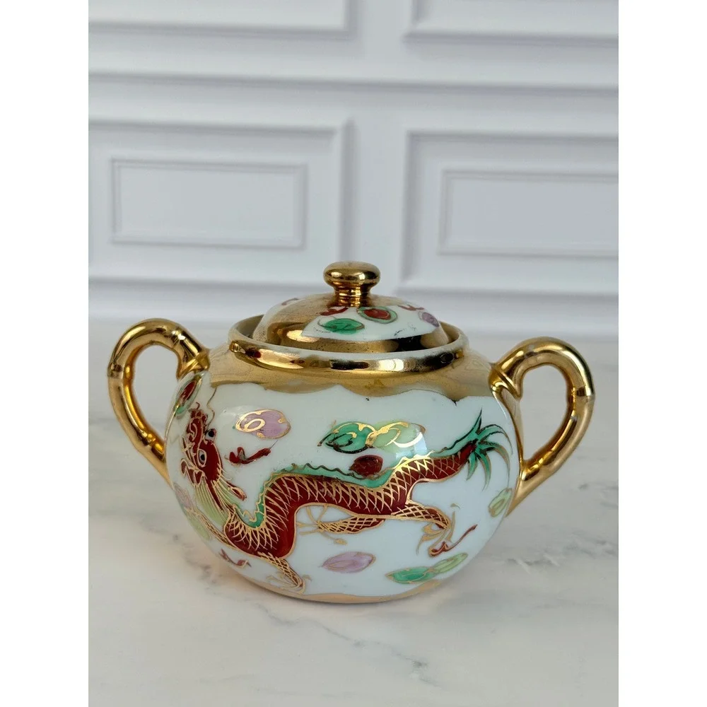 VTG Asian DragonWare and Phoenix 22K Gilded Sugar and Creamer